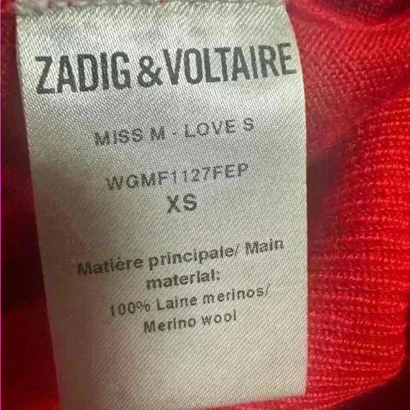 Zadig & Voltaire “Miss M- Love  Wool Sweater” Red Size XS Excellent Condition! - Picture 4 of 5